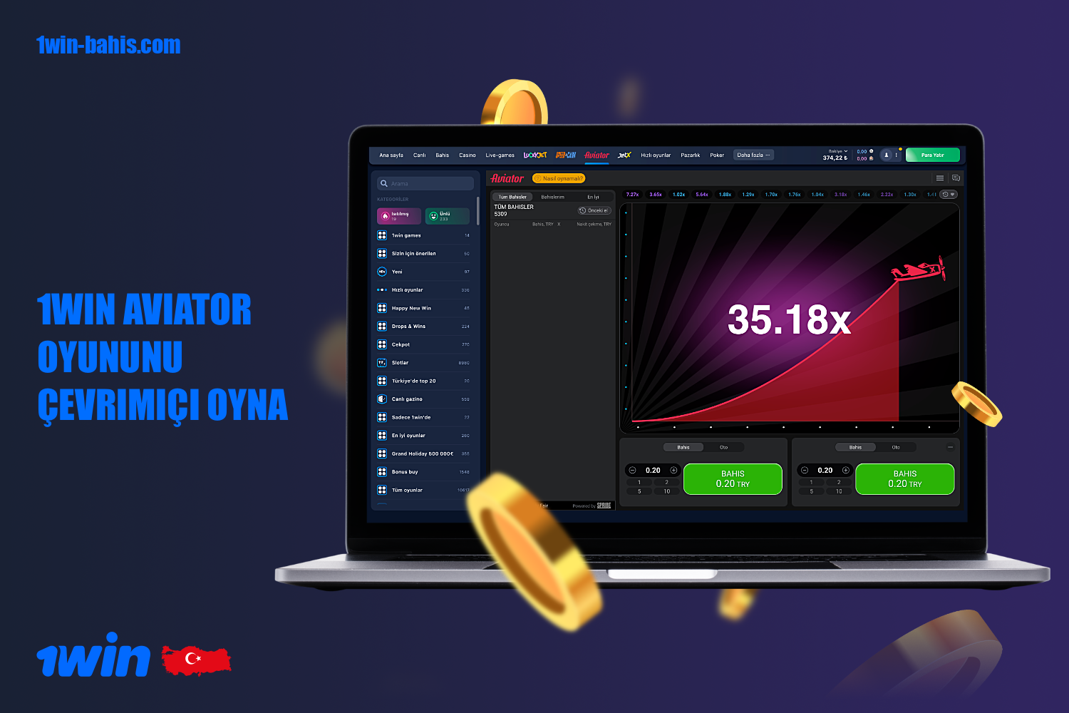 Türkiye'deki kullanıcılar Aviator online oyununu 1win web sitesi ve uygulaması üzerinden oynayabilirler