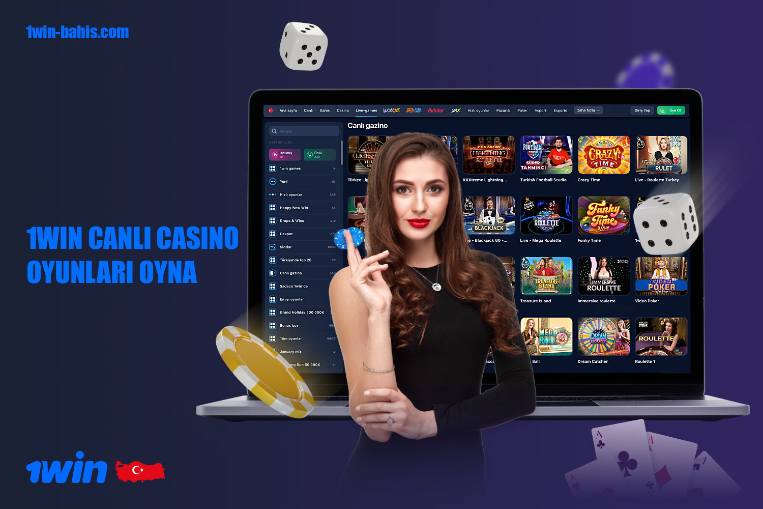 1win Türkiye'den kullanıcılara canlı krupiyeli canlı casino sunuyor