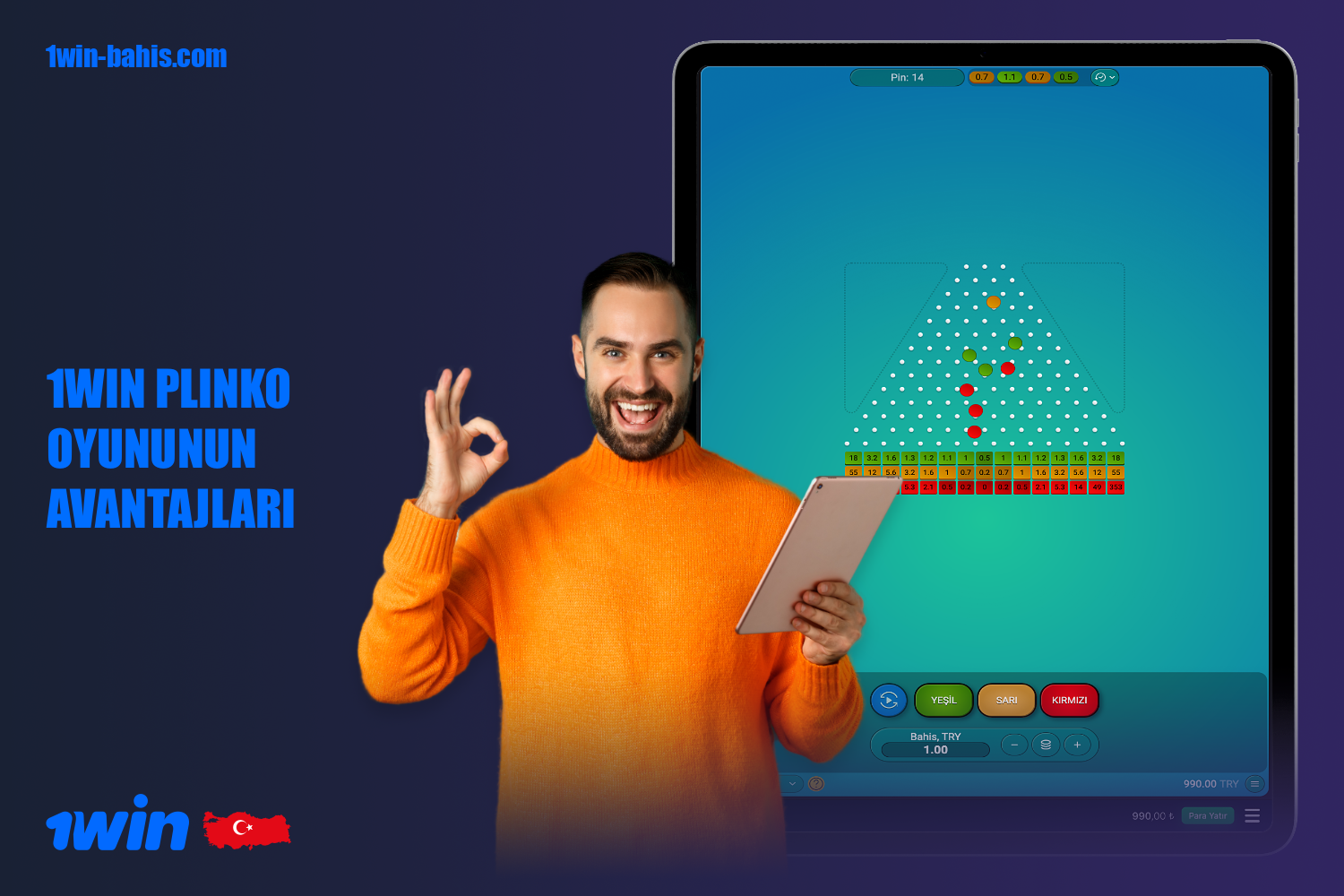 1win'deki Plinko oyunu, Türkiye'deki kullanıcıların bu oyunu sevdiği bir dizi avantaja sahiptir