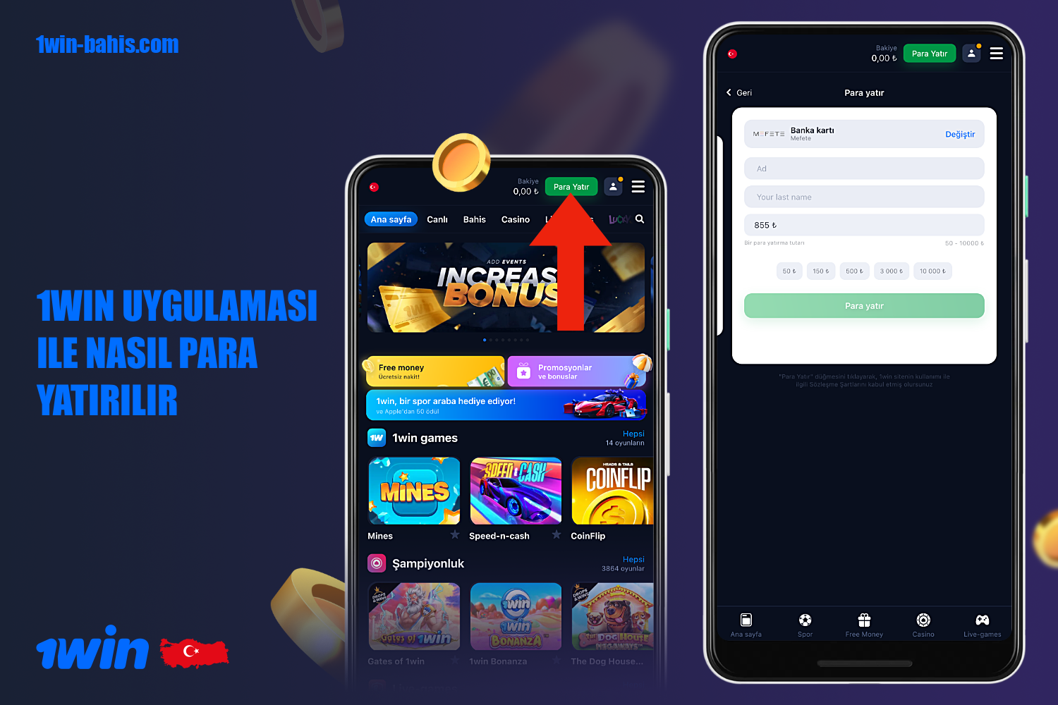1win uygulamasında para yatırmak web sitesinde olduğu kadar kolaydır, hiç zaman almaz