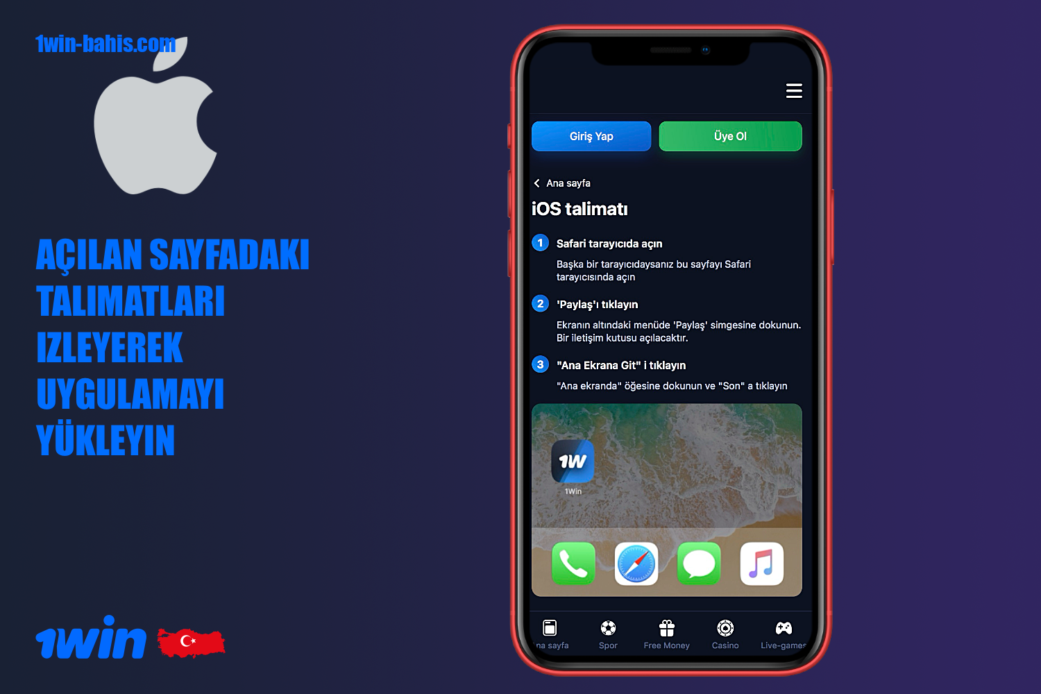 1win uygulamasını iPhone'a yüklemek için birkaç adım vardır