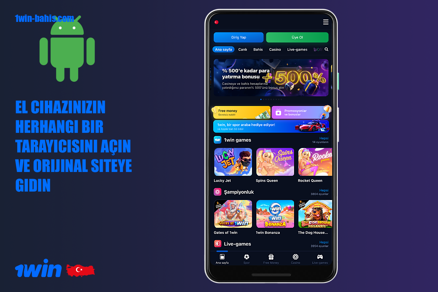 Android için 1win uygulamasını indirmek için - resmi web sitesini ziyaret etmeniz gerekir