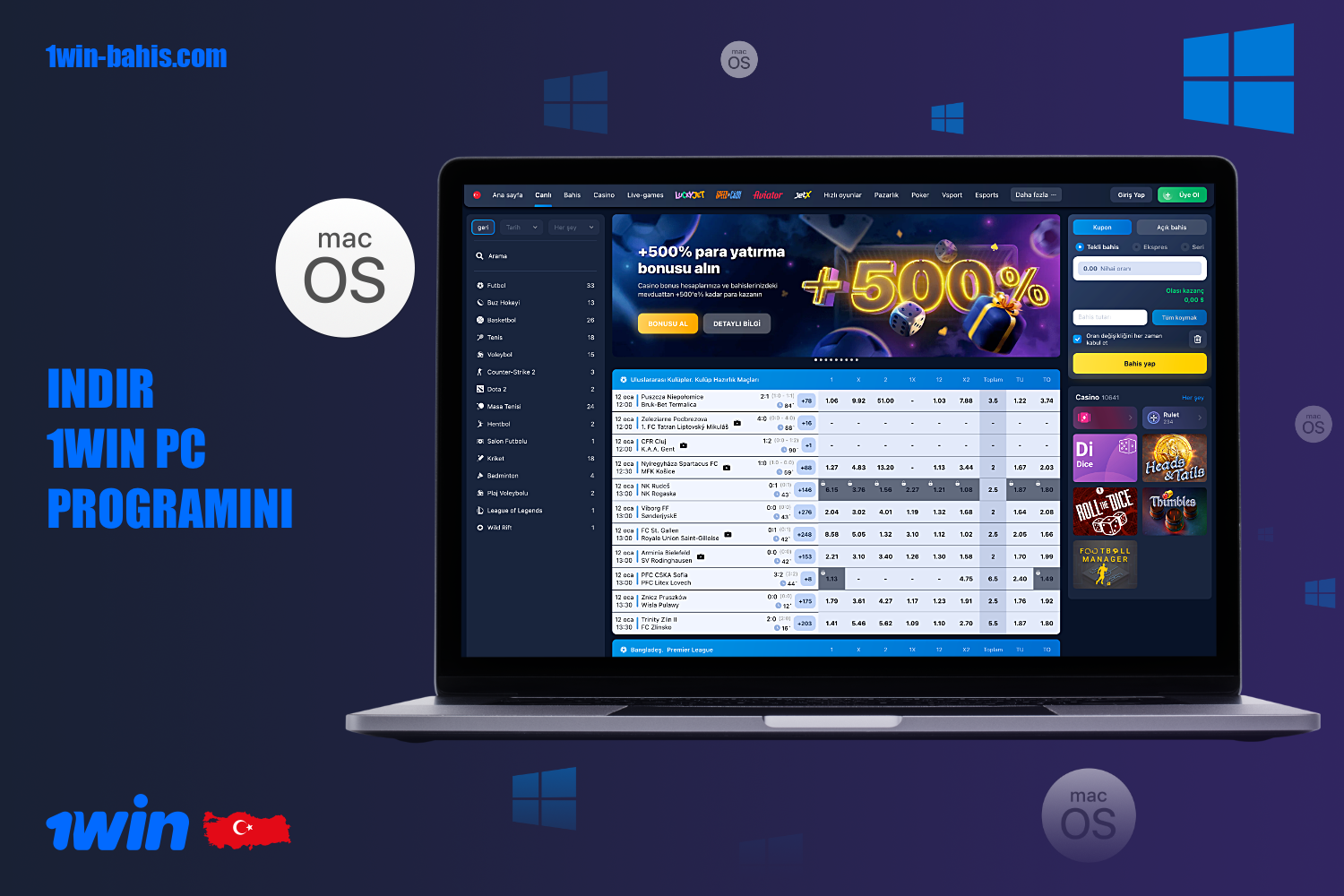 1win PC uygulaması Windows ve macOS kullanıcıları için mevcuttur