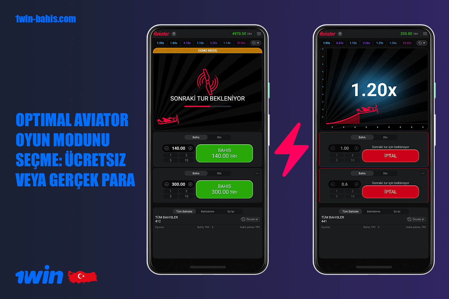 1win'de, Aviator oyununda Türk kullanıcılar için çeşitli modlar mevcuttur