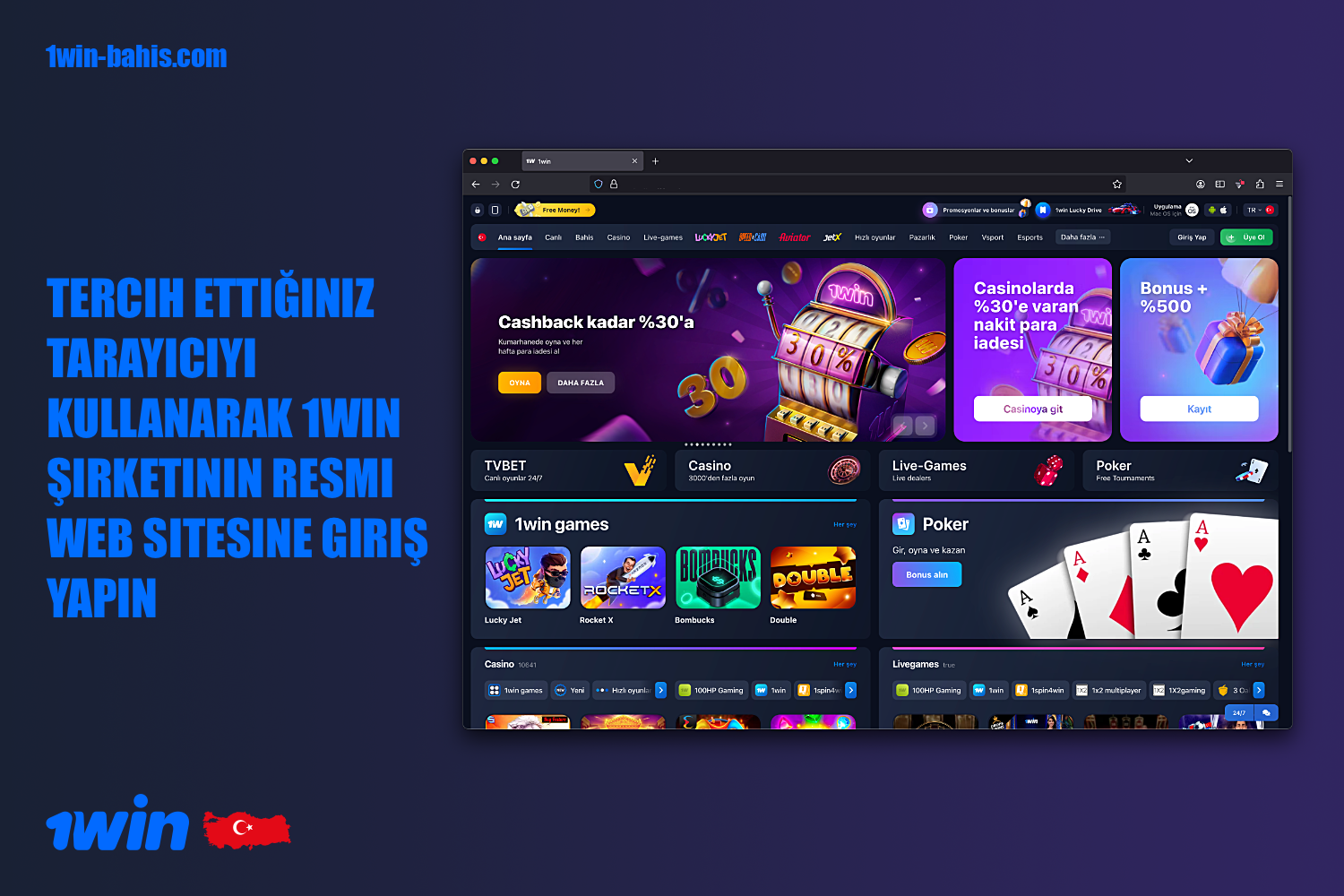 1win'e kaydolmak için öncelikle resmi web sitesini herhangi bir tarayıcıda açmalısınız